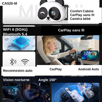 🐼 Caméra Bébé Voiture CarPlay/Android Auto sans fil – Panda Guardian CA520-M