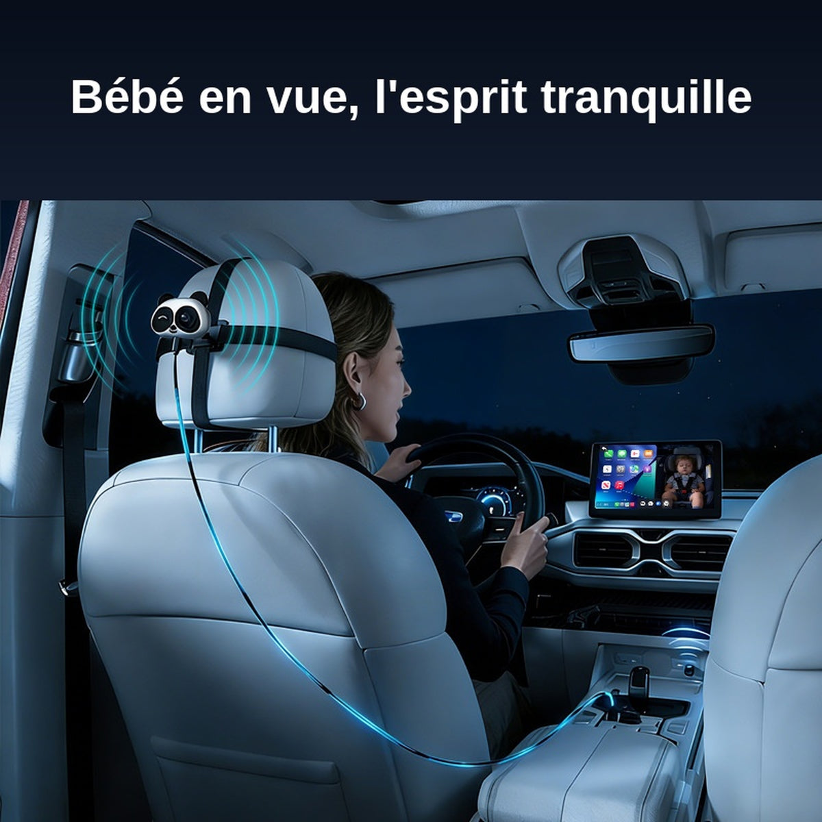 🐼 Caméra Bébé Voiture CarPlay/Android Auto sans fil – Panda Guardian CA520-M